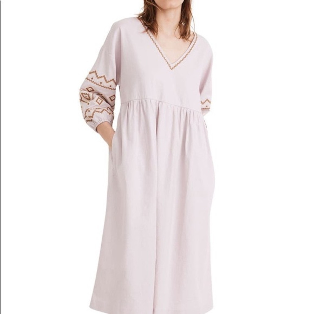 Madewell Embroidered Linen Midi Dress